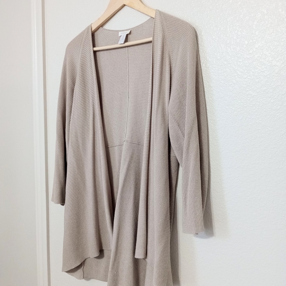 Chico's ribbed knit tan long sleeve open cardigan - Picture 7 of 11